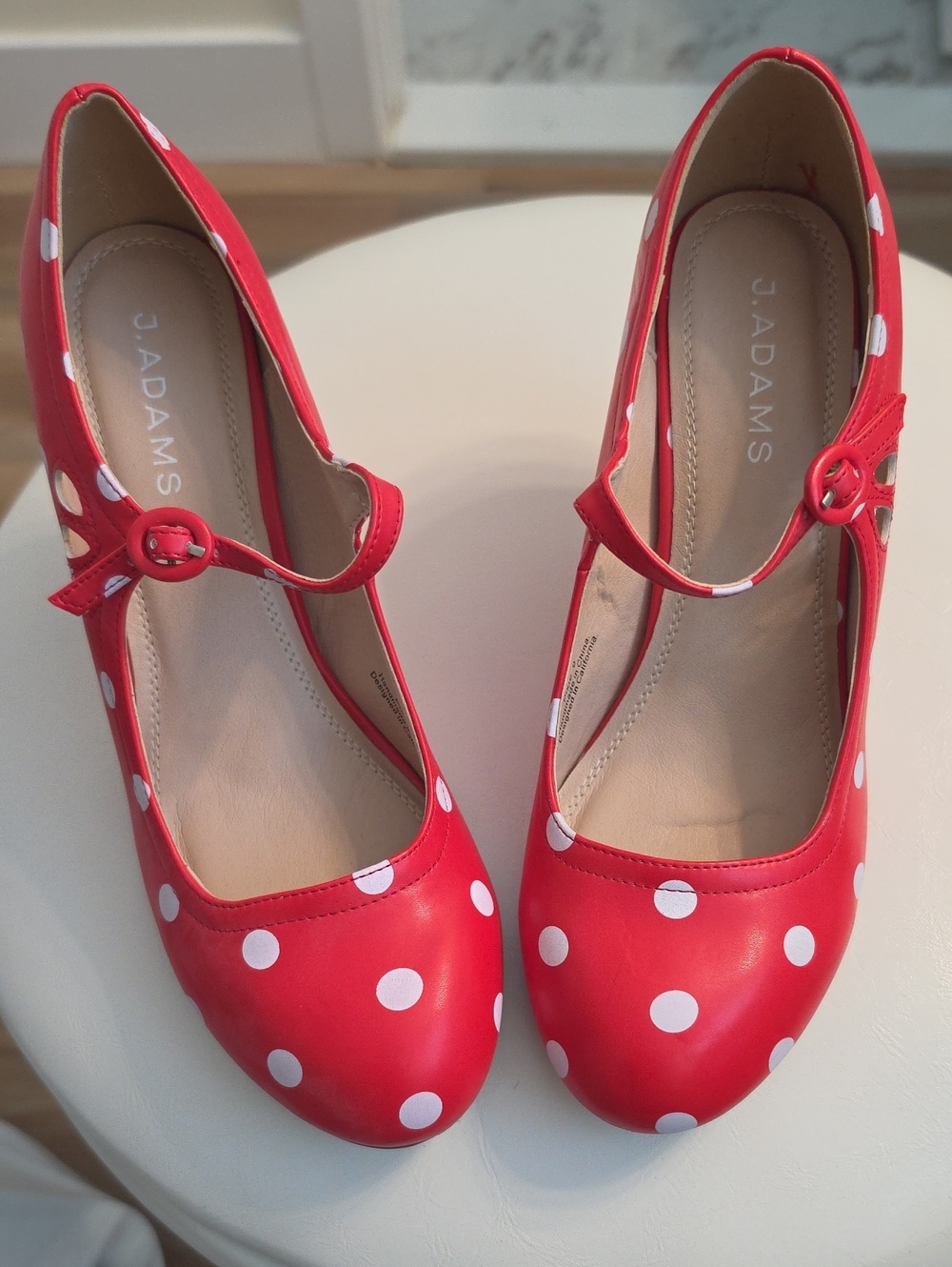J. Adams Red Polka Dot Mary Jane Heels